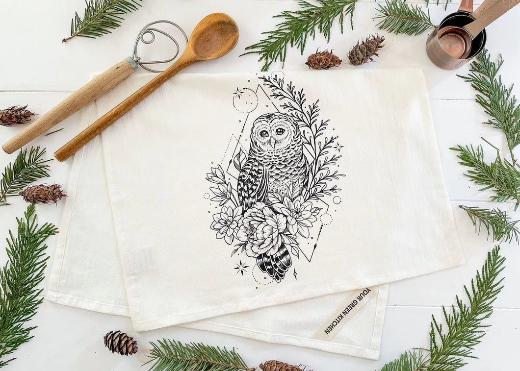 Floral Owl Tea Towel