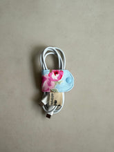 Load image into Gallery viewer, Handmade Fabric Cable Tie (Rounded rectangle - Floral Blue with Polka Dots inner lining)