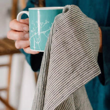 Load image into Gallery viewer, Striped Linen Tea Towel With Dark Blue/Natural Stripes Pure