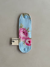 Load image into Gallery viewer, Handmade Fabric Cable Tie (Rounded rectangle - Floral Blue with Polka Dots inner lining)