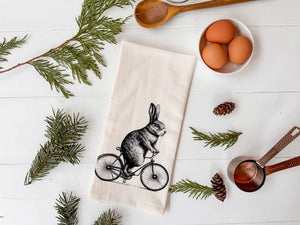 Bunny on Bike Tea Towel