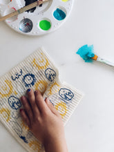 Load image into Gallery viewer, Sun, Clouds and Potato People Sponge Cloth