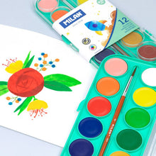 Load image into Gallery viewer, Set of 12 opaque watercolour tablets Ø 30 mm with brush
