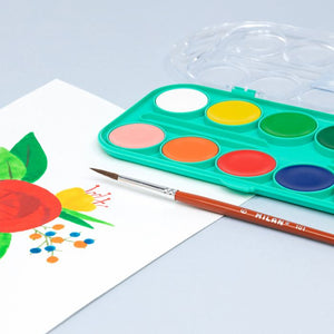 Set of 12 opaque watercolour tablets Ø 30 mm with brush