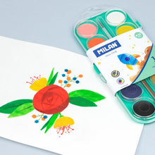 Load image into Gallery viewer, Set of 12 opaque watercolour tablets Ø 30 mm with brush
