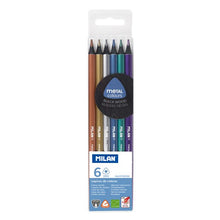 Load image into Gallery viewer, Box 6 Triangular Metallic Colour Pencils, Black Wood
