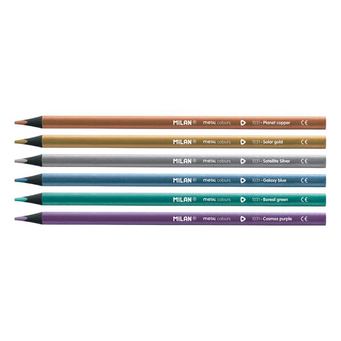 Box 6 Triangular Metallic Colour Pencils, Black Wood
