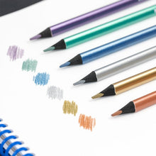Load image into Gallery viewer, Box 6 Triangular Metallic Colour Pencils, Black Wood
