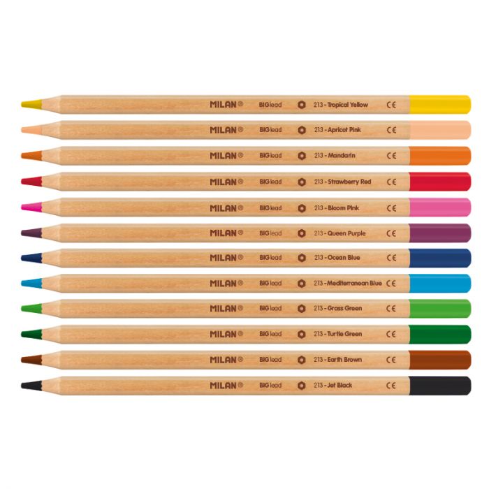 Box 12 hexagonal colour pencils with thick lead, Ø 3.5 mm