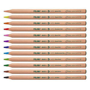 Box 12 MAXI triangular colour pencils, FSC®-certified wood + sharpener