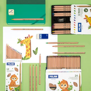 Box 12 MAXI triangular colour pencils, FSC®-certified wood + sharpener