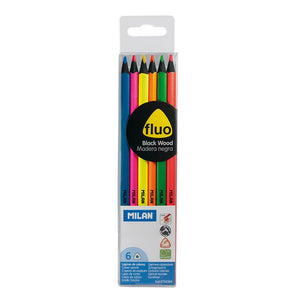 Box 6 Triangular Pencils Fluo-Metal black wood