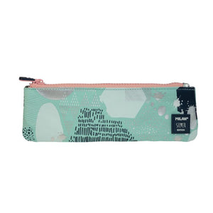 Small flat pencil case Silver V, turquoise