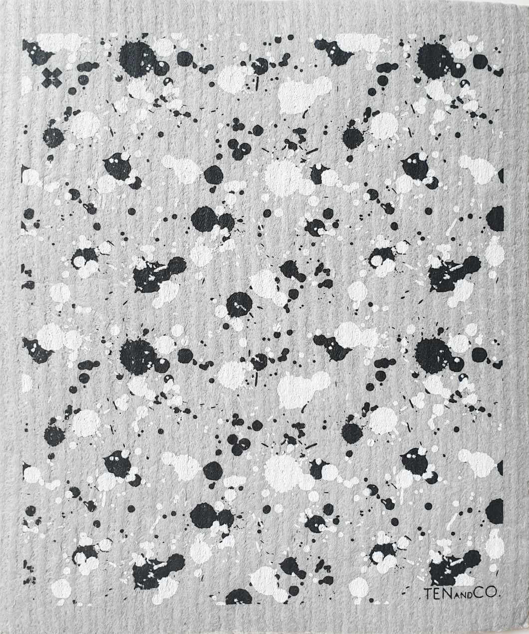 Splatter Sponge Cloth (Black&White on Grey)