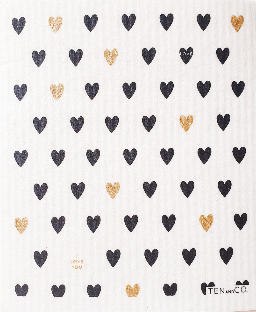 Tiny Hearts Black/Gold Sponge Cloth