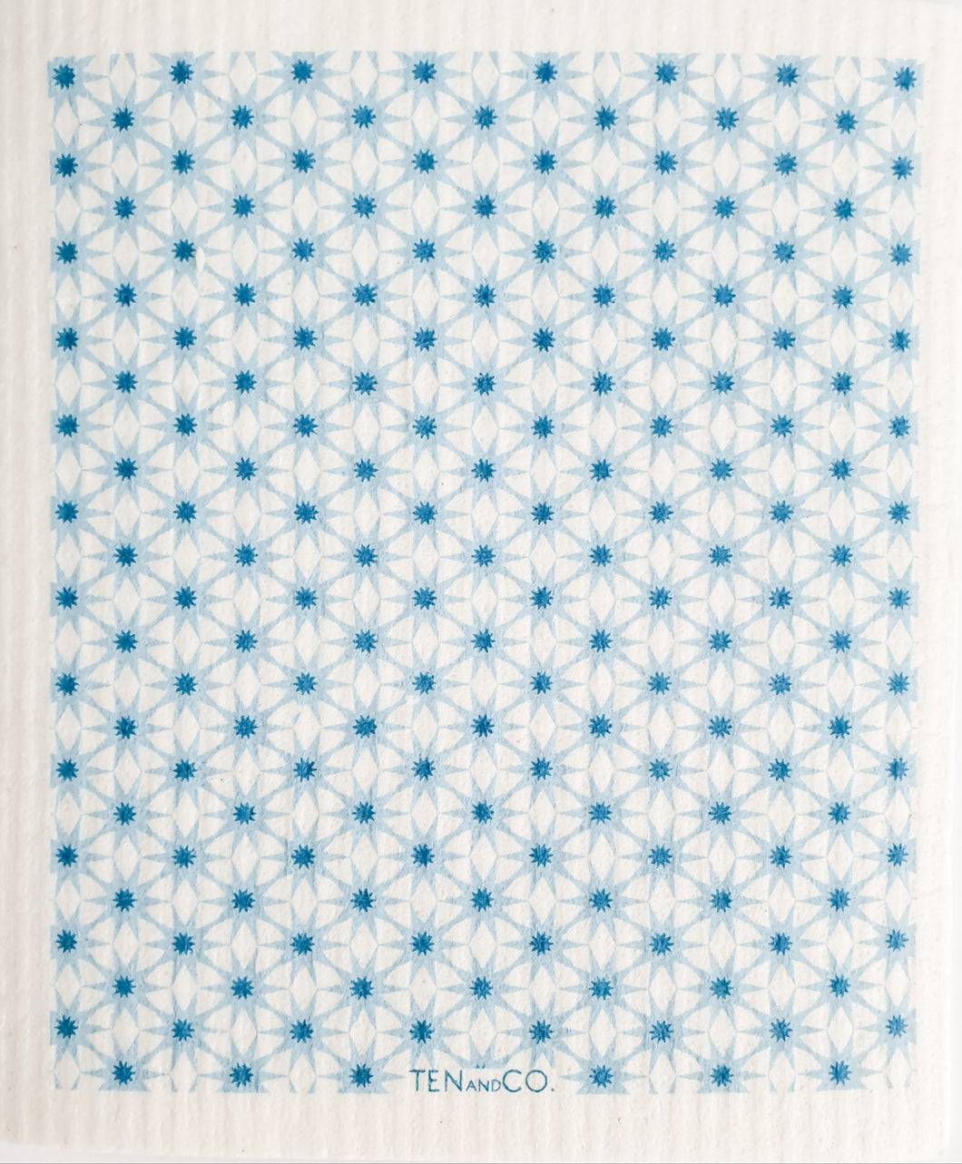 Starburst Blues on White Sponge Cloth