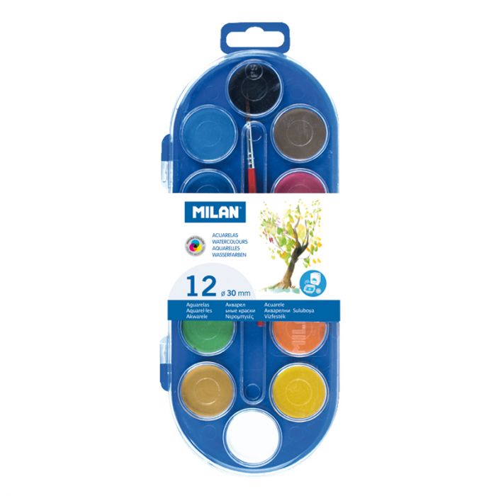 Set of 12 watercolour tablets Ø 30 mm with brush