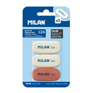 Blister pack 3 Oval 124 synthetic rubber erasers