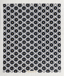 Starburst Gold & Black on White Sponge Cloth