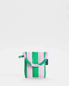 Puffy Earbuds Case Pink Green Awning Stripe
